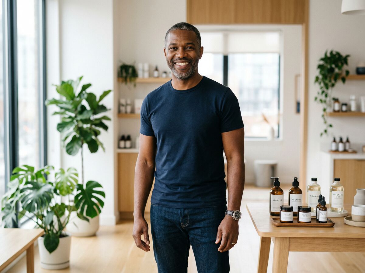 Wayne, founder of Hemp and Harmoney, in modern indoor setting