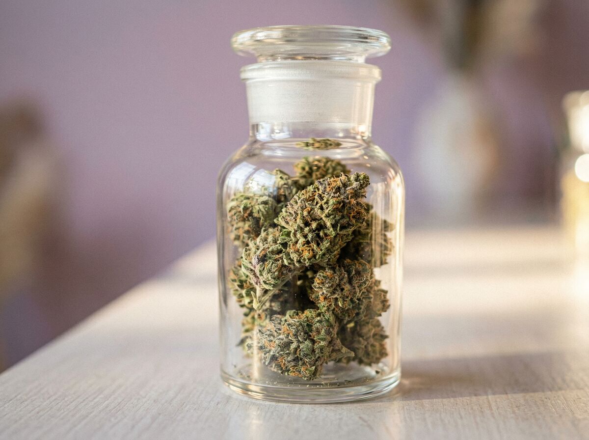 Premium THCA flower buds in glass jar