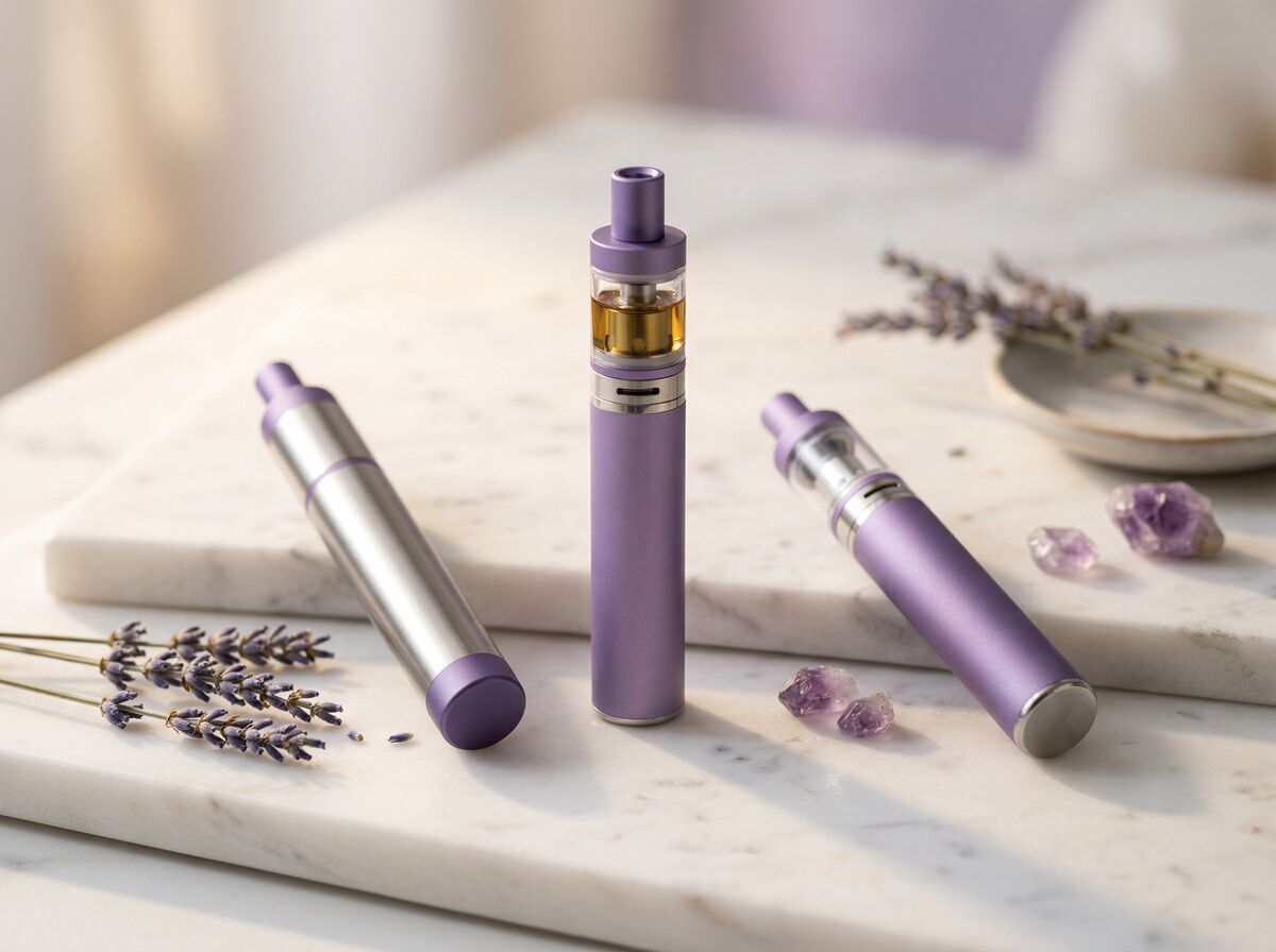 Plume Vape Pens arranged on marble surface